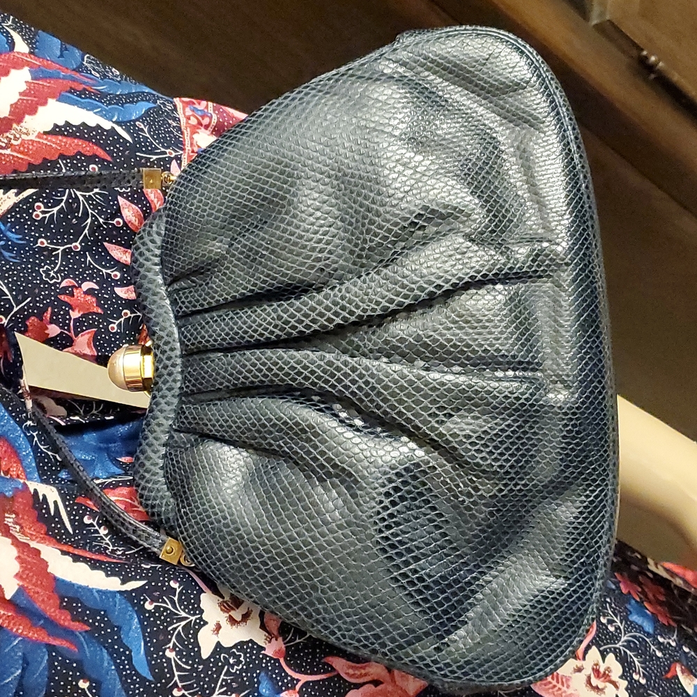 Judith Lieber Snake Skin Evening Bag Crossbody Purse Navy - Picture 10 of 12
